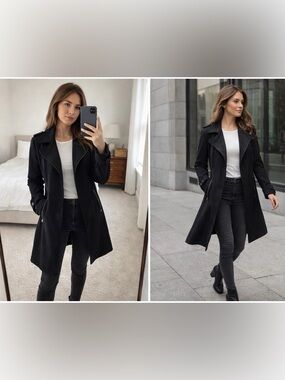 Magaschoni Classic Black Long Trench Coat